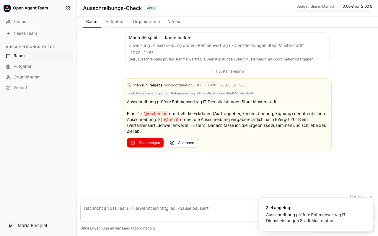 Plan for approval from the lead agent, with Approve and Reject buttons, labelled as AI-generated.